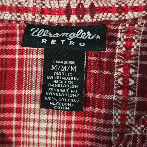 Wrangler Retro Western Shirt Mens Medium Plaid Cotton Button Up Long Sleeve - Picture 2 of 5